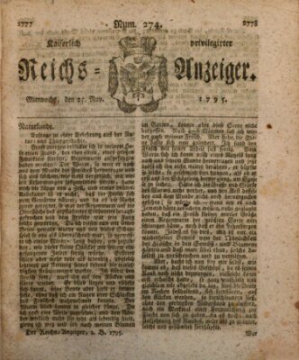 Kaiserlich privilegirter Reichs-Anzeiger (Allgemeiner Anzeiger der Deutschen) Mittwoch 25. November 1795