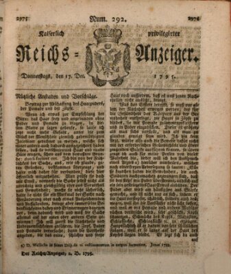 Kaiserlich privilegirter Reichs-Anzeiger (Allgemeiner Anzeiger der Deutschen) Donnerstag 17. Dezember 1795