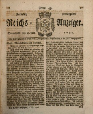Kaiserlich privilegirter Reichs-Anzeiger (Allgemeiner Anzeiger der Deutschen) Samstag 27. Februar 1796