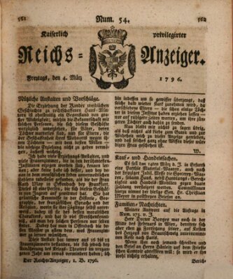 Kaiserlich privilegirter Reichs-Anzeiger (Allgemeiner Anzeiger der Deutschen) Freitag 4. März 1796