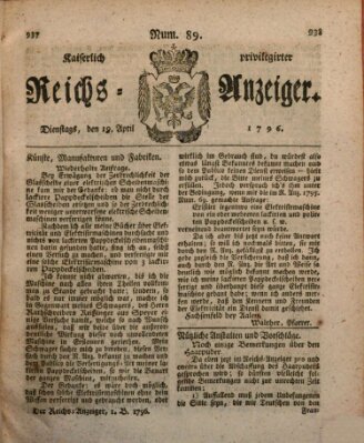 Kaiserlich privilegirter Reichs-Anzeiger (Allgemeiner Anzeiger der Deutschen) Dienstag 19. April 1796