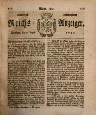 Kaiserlich privilegirter Reichs-Anzeiger (Allgemeiner Anzeiger der Deutschen) Dienstag 9. August 1796