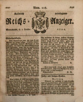 Kaiserlich privilegirter Reichs-Anzeiger (Allgemeiner Anzeiger der Deutschen) Samstag 1. Oktober 1796