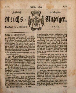 Kaiserlich privilegirter Reichs-Anzeiger (Allgemeiner Anzeiger der Deutschen) Dienstag 1. November 1796