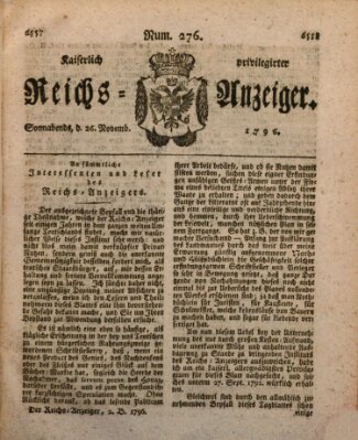 Kaiserlich privilegirter Reichs-Anzeiger (Allgemeiner Anzeiger der Deutschen) Samstag 26. November 1796