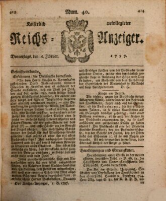 Kaiserlich privilegirter Reichs-Anzeiger (Allgemeiner Anzeiger der Deutschen) Donnerstag 16. Februar 1797