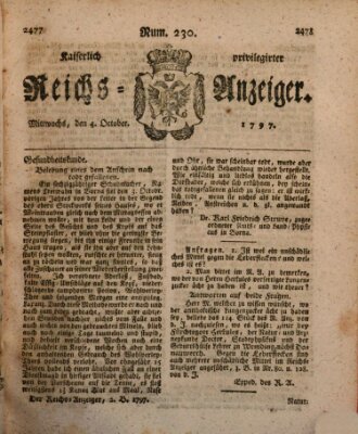 Kaiserlich privilegirter Reichs-Anzeiger (Allgemeiner Anzeiger der Deutschen) Mittwoch 4. Oktober 1797