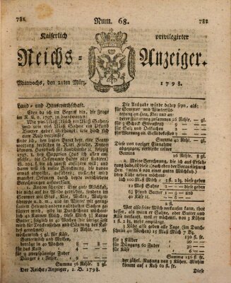 Kaiserlich privilegirter Reichs-Anzeiger (Allgemeiner Anzeiger der Deutschen) Mittwoch 21. März 1798
