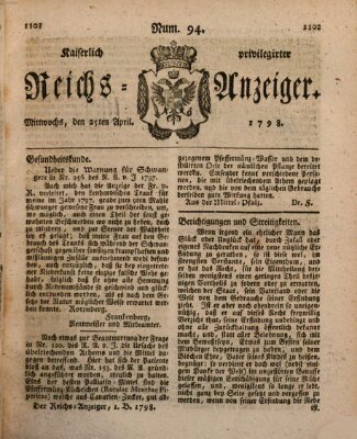 Kaiserlich privilegirter Reichs-Anzeiger (Allgemeiner Anzeiger der Deutschen) Mittwoch 25. April 1798