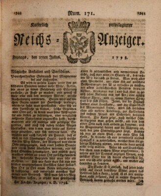 Kaiserlich privilegirter Reichs-Anzeiger (Allgemeiner Anzeiger der Deutschen) Freitag 27. Juli 1798