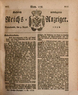 Kaiserlich privilegirter Reichs-Anzeiger (Allgemeiner Anzeiger der Deutschen) Samstag 4. August 1798