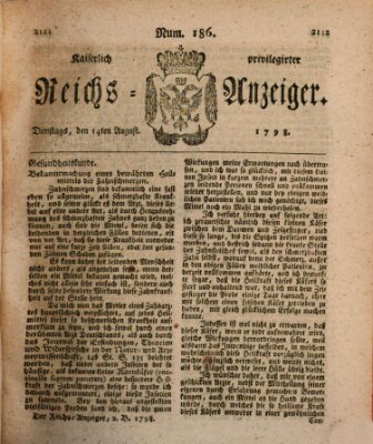 Kaiserlich privilegirter Reichs-Anzeiger (Allgemeiner Anzeiger der Deutschen) Dienstag 14. August 1798