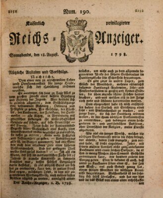 Kaiserlich privilegirter Reichs-Anzeiger (Allgemeiner Anzeiger der Deutschen) Samstag 18. August 1798
