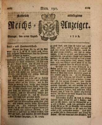Kaiserlich privilegirter Reichs-Anzeiger (Allgemeiner Anzeiger der Deutschen) Montag 20. August 1798