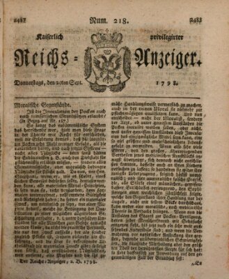 Kaiserlich privilegirter Reichs-Anzeiger (Allgemeiner Anzeiger der Deutschen) Donnerstag 20. September 1798