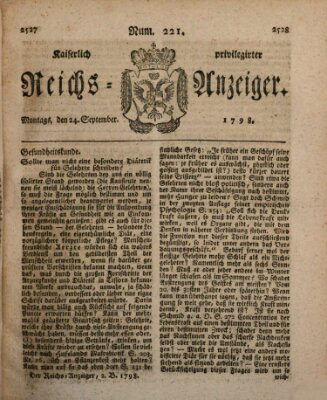 Kaiserlich privilegirter Reichs-Anzeiger (Allgemeiner Anzeiger der Deutschen) Montag 24. September 1798