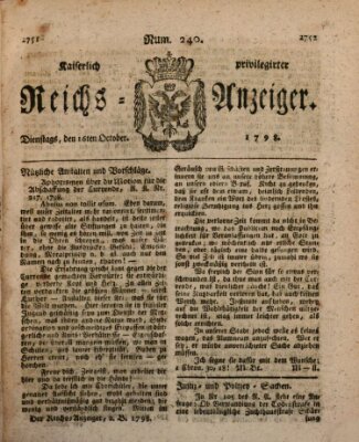 Kaiserlich privilegirter Reichs-Anzeiger (Allgemeiner Anzeiger der Deutschen) Dienstag 16. Oktober 1798