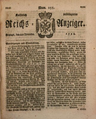 Kaiserlich privilegirter Reichs-Anzeiger (Allgemeiner Anzeiger der Deutschen) Freitag 2. November 1798