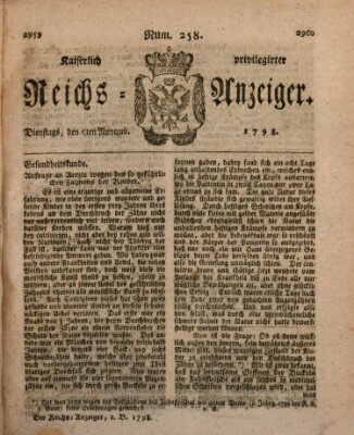 Kaiserlich privilegirter Reichs-Anzeiger (Allgemeiner Anzeiger der Deutschen) Dienstag 6. November 1798