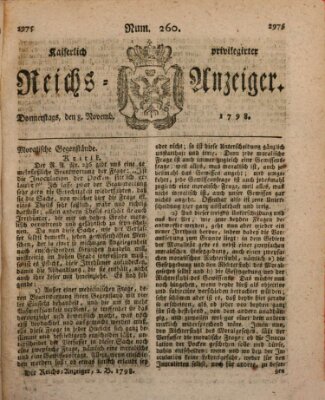 Kaiserlich privilegirter Reichs-Anzeiger (Allgemeiner Anzeiger der Deutschen) Donnerstag 8. November 1798