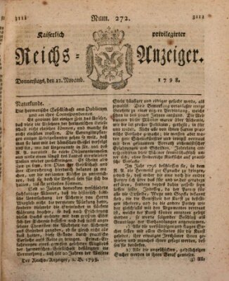 Kaiserlich privilegirter Reichs-Anzeiger (Allgemeiner Anzeiger der Deutschen) Donnerstag 22. November 1798