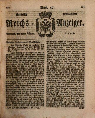 Kaiserlich privilegirter Reichs-Anzeiger (Allgemeiner Anzeiger der Deutschen) Montag 25. Februar 1799