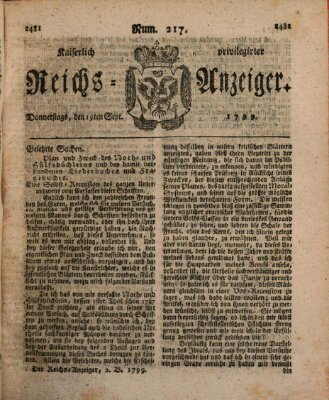 Kaiserlich privilegirter Reichs-Anzeiger (Allgemeiner Anzeiger der Deutschen) Donnerstag 19. September 1799