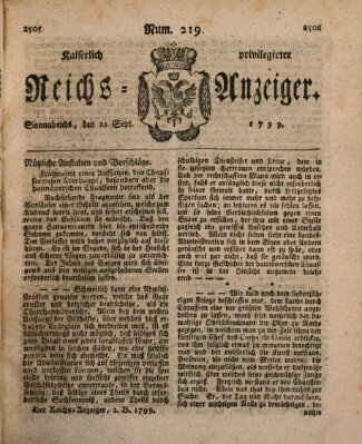 Kaiserlich privilegirter Reichs-Anzeiger (Allgemeiner Anzeiger der Deutschen) Samstag 21. September 1799