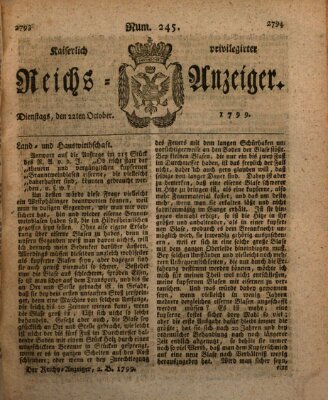 Kaiserlich privilegirter Reichs-Anzeiger (Allgemeiner Anzeiger der Deutschen) Dienstag 22. Oktober 1799