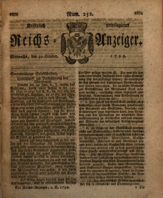 Kaiserlich privilegirter Reichs-Anzeiger (Allgemeiner Anzeiger der Deutschen) Mittwoch 30. Oktober 1799