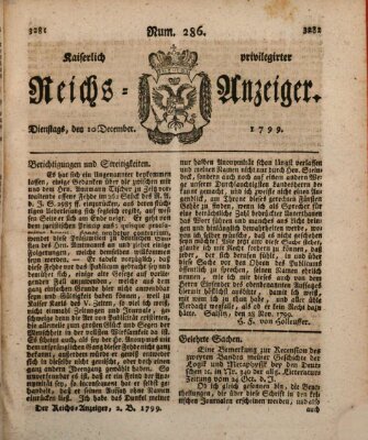 Kaiserlich privilegirter Reichs-Anzeiger (Allgemeiner Anzeiger der Deutschen) Dienstag 10. Dezember 1799