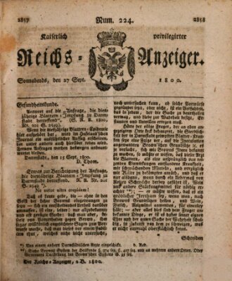 Kaiserlich privilegirter Reichs-Anzeiger (Allgemeiner Anzeiger der Deutschen) Samstag 27. September 1800