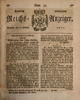 Kaiserlich privilegirter Reichs-Anzeiger (Allgemeiner Anzeiger der Deutschen) Freitag 13. Februar 1801