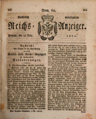 Kaiserlich privilegirter Reichs-Anzeiger (Allgemeiner Anzeiger der Deutschen) Freitag 13. März 1801