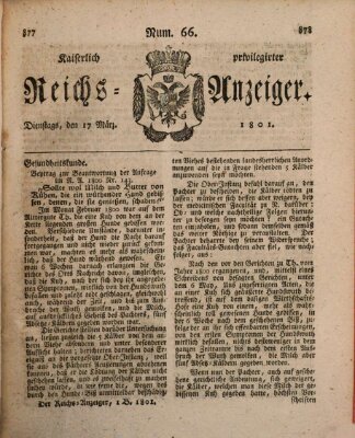 Kaiserlich privilegirter Reichs-Anzeiger (Allgemeiner Anzeiger der Deutschen) Dienstag 17. März 1801