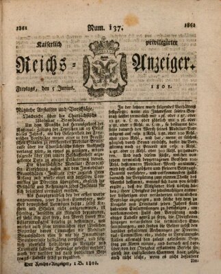 Kaiserlich privilegirter Reichs-Anzeiger (Allgemeiner Anzeiger der Deutschen) Freitag 5. Juni 1801