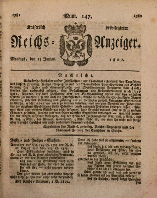 Kaiserlich privilegirter Reichs-Anzeiger (Allgemeiner Anzeiger der Deutschen) Montag 15. Juni 1801