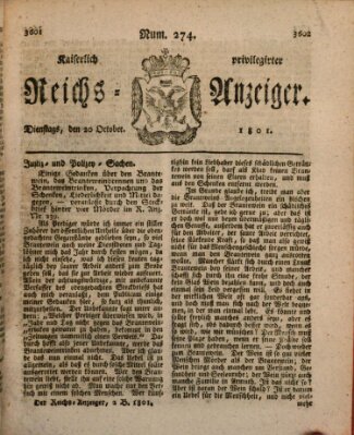Kaiserlich privilegirter Reichs-Anzeiger (Allgemeiner Anzeiger der Deutschen) Dienstag 20. Oktober 1801