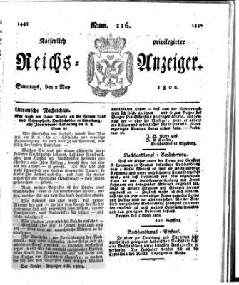 Kaiserlich privilegirter Reichs-Anzeiger (Allgemeiner Anzeiger der Deutschen) Sonntag 2. Mai 1802