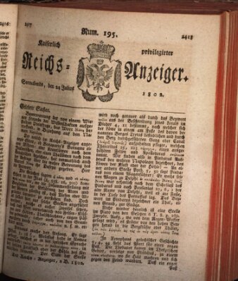 Kaiserlich privilegirter Reichs-Anzeiger (Allgemeiner Anzeiger der Deutschen) Samstag 24. Juli 1802