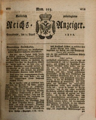 Kaiserlich privilegirter Reichs-Anzeiger (Allgemeiner Anzeiger der Deutschen) Samstag 21. August 1802