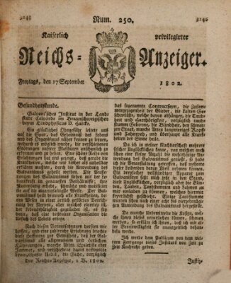 Kaiserlich privilegirter Reichs-Anzeiger (Allgemeiner Anzeiger der Deutschen) Freitag 17. September 1802