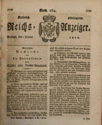 Kaiserlich privilegirter Reichs-Anzeiger (Allgemeiner Anzeiger der Deutschen) Freitag 1. Oktober 1802