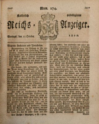 Kaiserlich privilegirter Reichs-Anzeiger (Allgemeiner Anzeiger der Deutschen) Montag 11. Oktober 1802