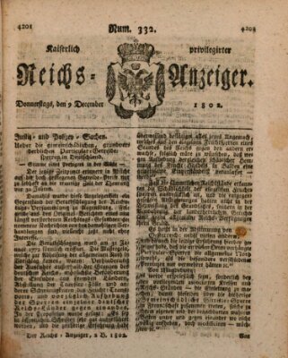 Kaiserlich privilegirter Reichs-Anzeiger (Allgemeiner Anzeiger der Deutschen) Donnerstag 9. Dezember 1802