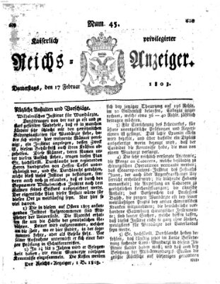 Kaiserlich privilegirter Reichs-Anzeiger (Allgemeiner Anzeiger der Deutschen) Donnerstag 17. Februar 1803