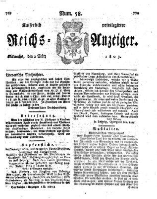 Kaiserlich privilegirter Reichs-Anzeiger (Allgemeiner Anzeiger der Deutschen) Mittwoch 2. März 1803