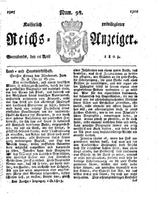 Kaiserlich privilegirter Reichs-Anzeiger (Allgemeiner Anzeiger der Deutschen) Samstag 16. April 1803