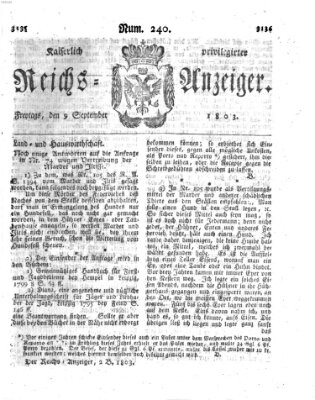Kaiserlich privilegirter Reichs-Anzeiger (Allgemeiner Anzeiger der Deutschen) Freitag 9. September 1803