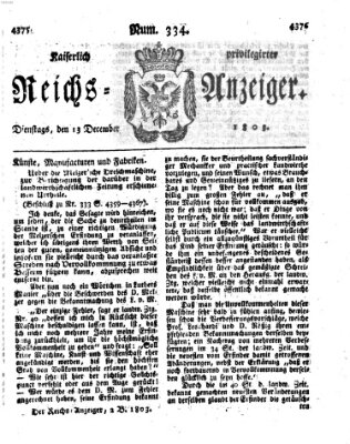 Kaiserlich privilegirter Reichs-Anzeiger (Allgemeiner Anzeiger der Deutschen) Dienstag 13. Dezember 1803